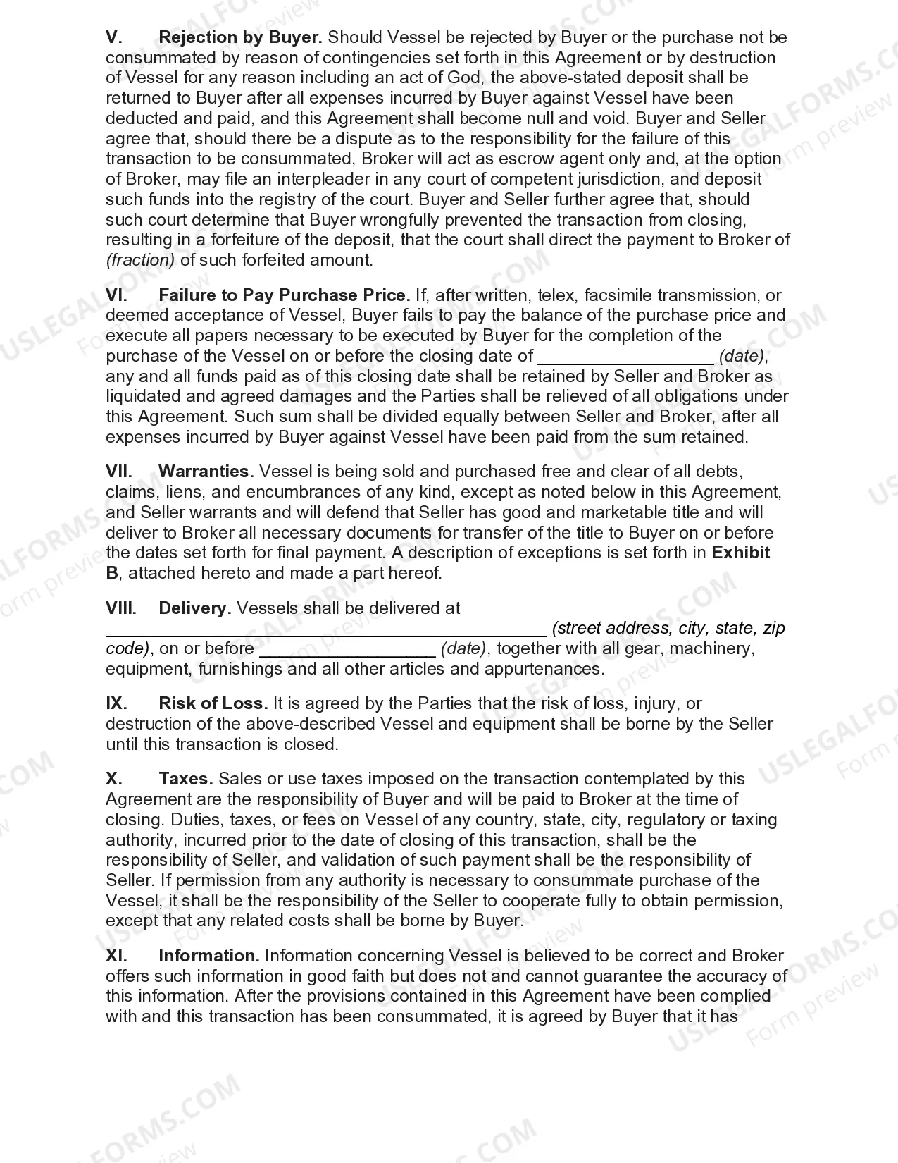 Preview Brokerage Purchase and Sales Agreement with Purchase of Vessel through Broker