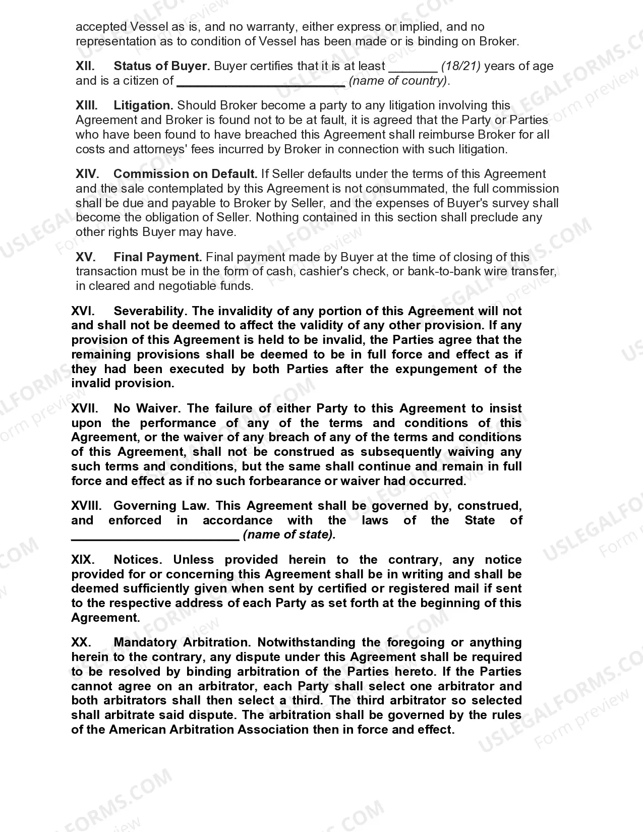 Preview Brokerage Purchase and Sales Agreement with Purchase of Vessel through Broker