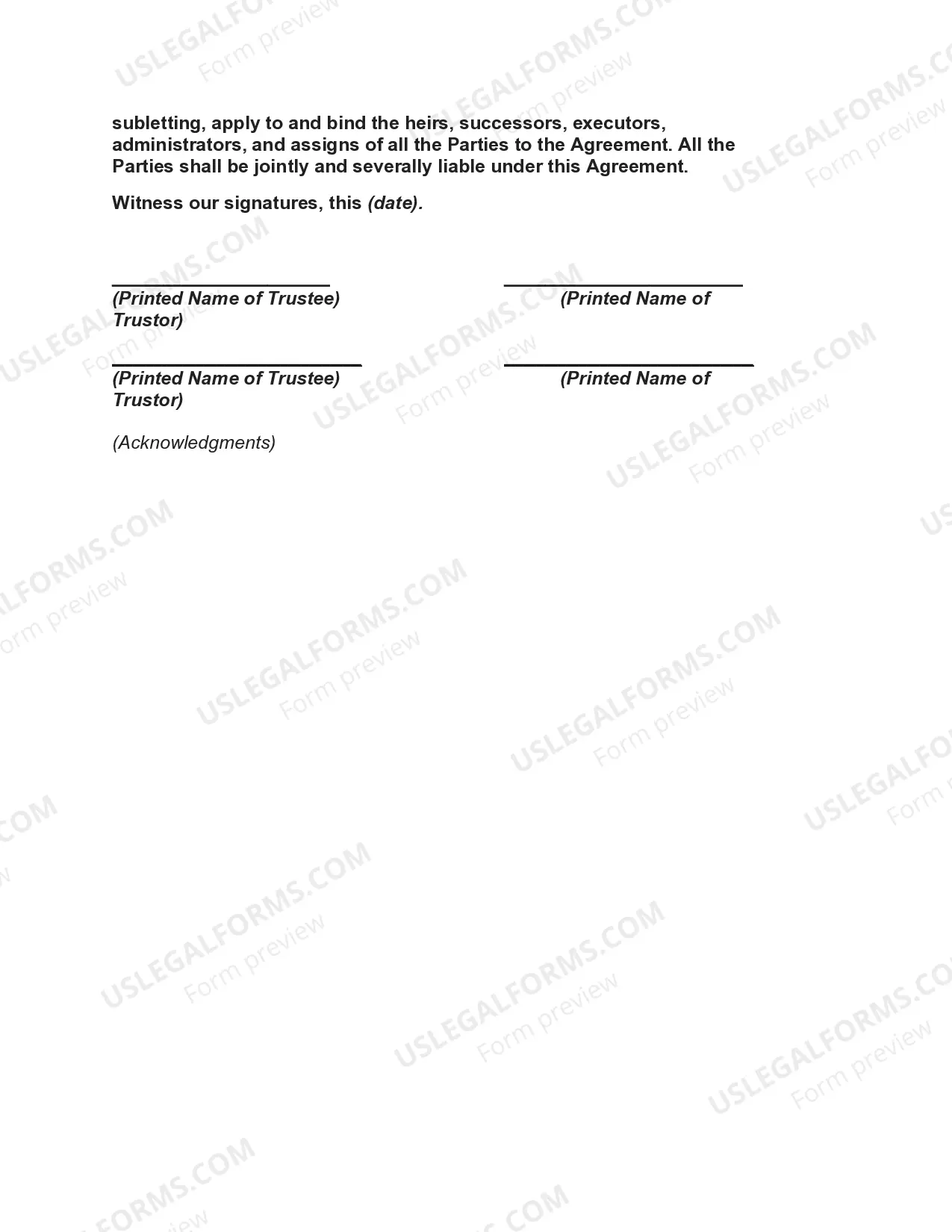 Preview Extension of Trust Agreement