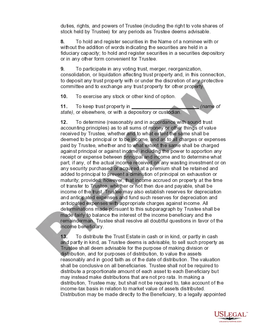 Preview Declaration of Trust with Trustor as Life Beneficiary