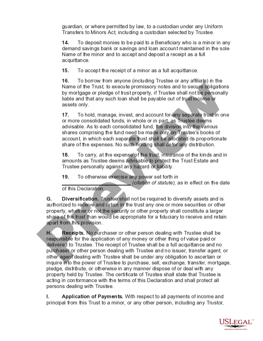 Preview Declaration of Trust with Trustor as Life Beneficiary