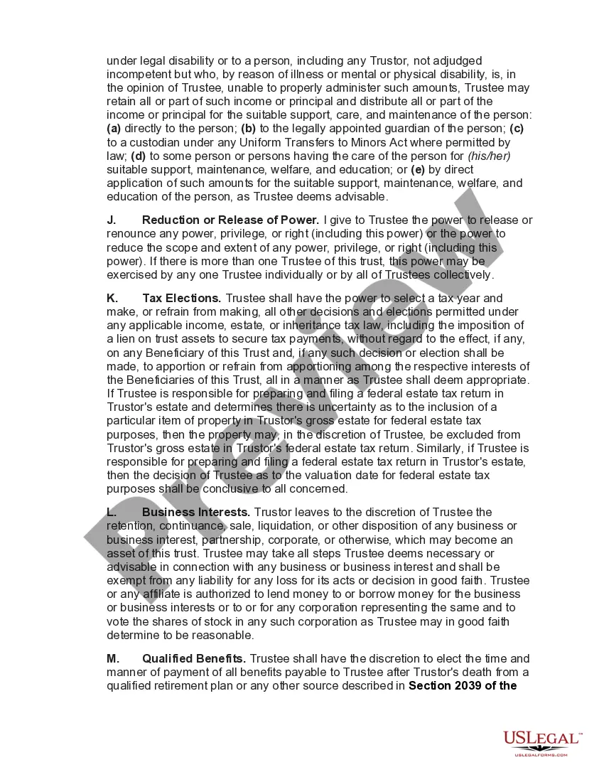 Preview Declaration of Trust with Trustor as Life Beneficiary