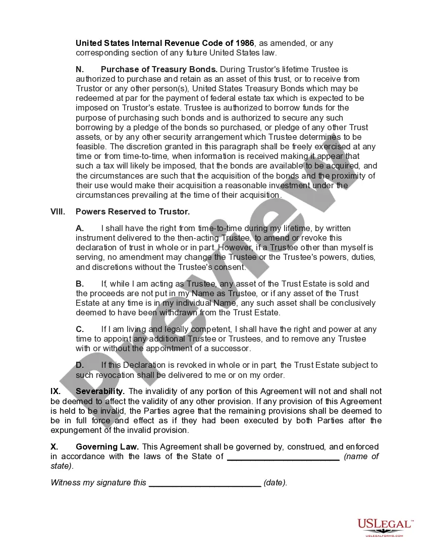 Preview Declaration of Trust with Trustor as Life Beneficiary