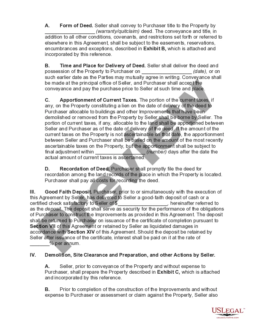 Preview Agreement for Sale of Land for Redevelopment between Redevelopment Authority and Private Redeveloper