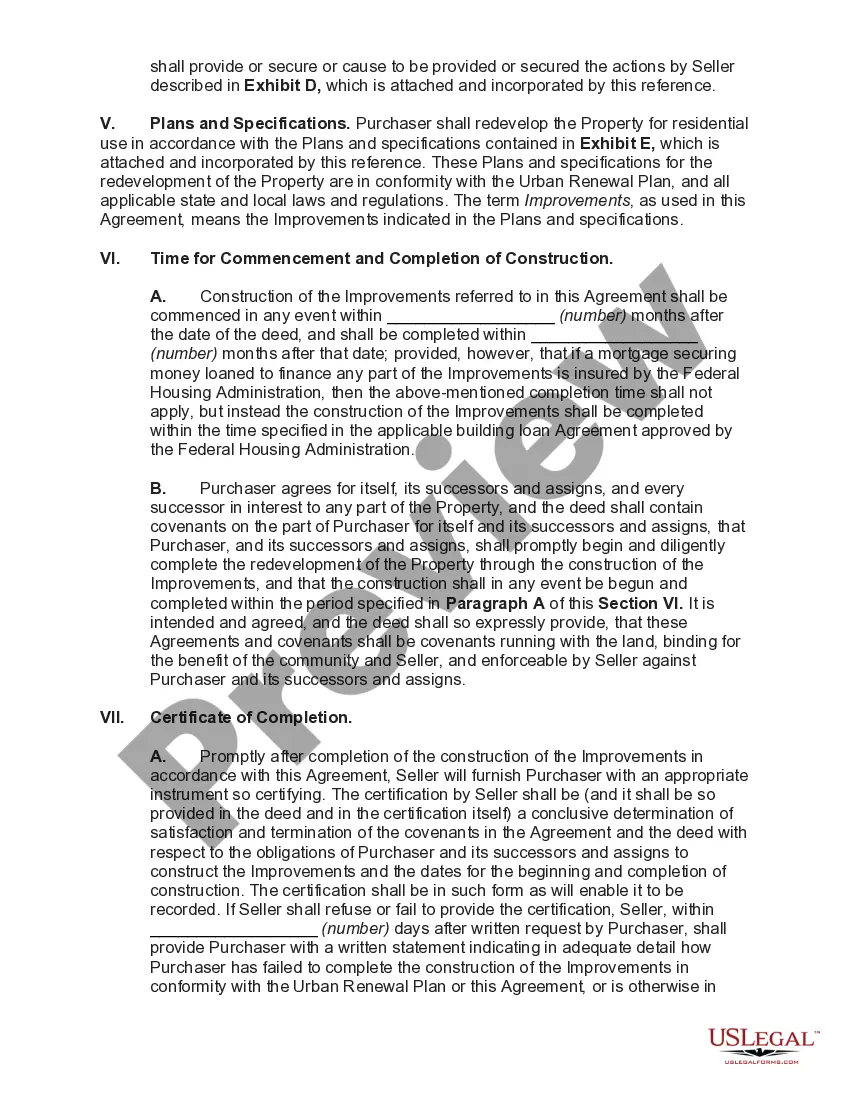 Preview Agreement for Sale of Land for Redevelopment between Redevelopment Authority and Private Redeveloper