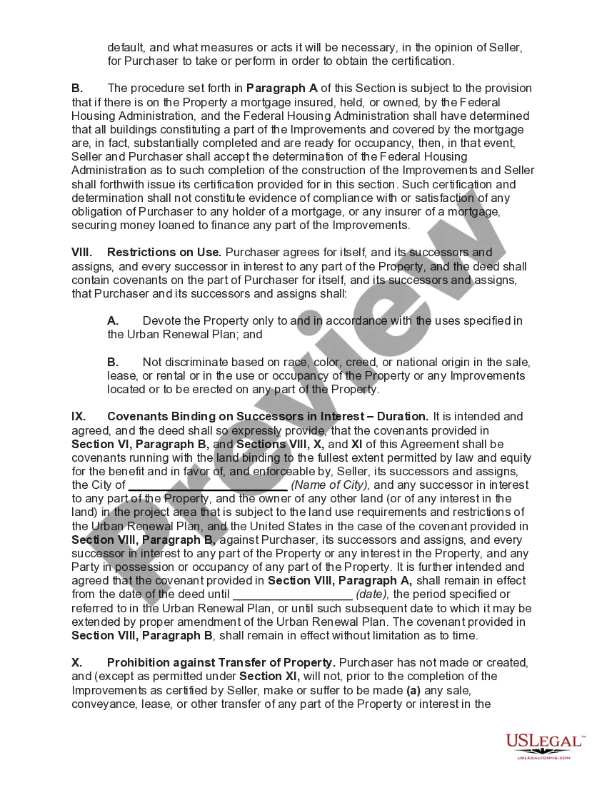 Preview Agreement for Sale of Land for Redevelopment between Redevelopment Authority and Private Redeveloper