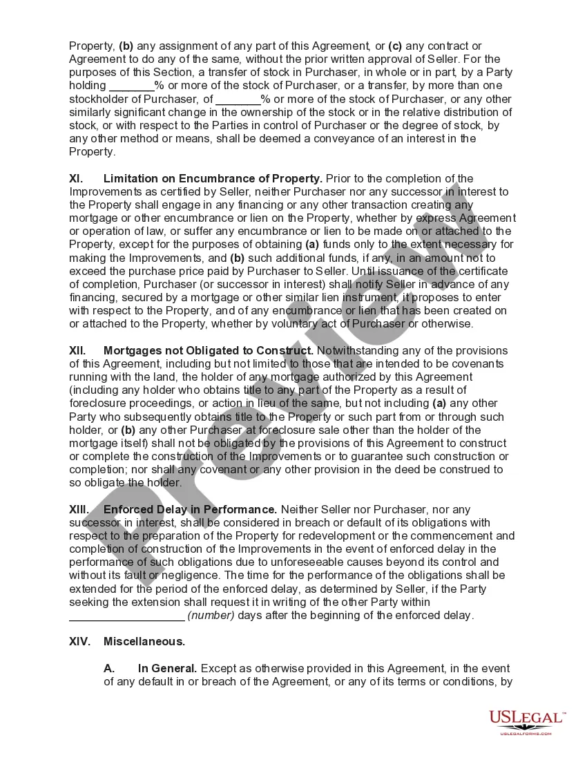 Preview Agreement for Sale of Land for Redevelopment between Redevelopment Authority and Private Redeveloper