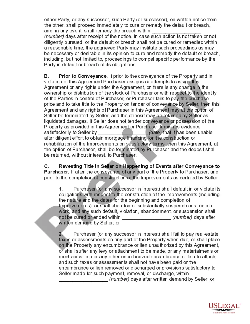 Preview Agreement for Sale of Land for Redevelopment between Redevelopment Authority and Private Redeveloper