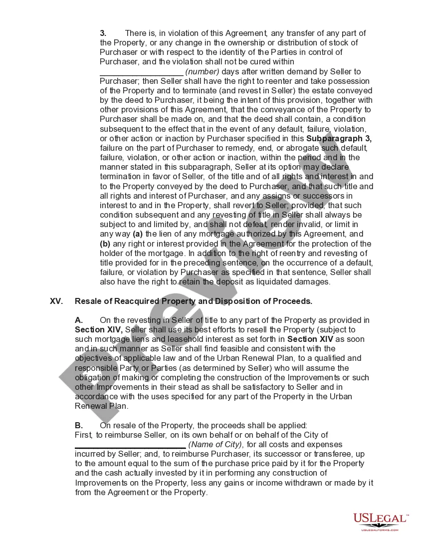 Preview Agreement for Sale of Land for Redevelopment between Redevelopment Authority and Private Redeveloper