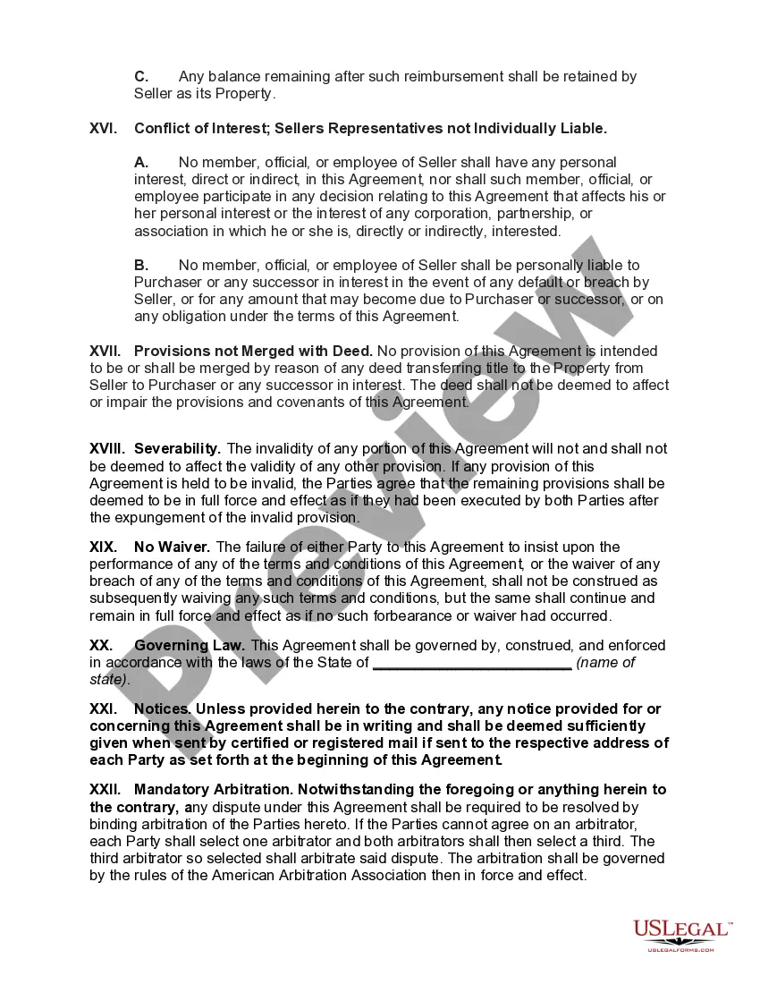 Preview Agreement for Sale of Land for Redevelopment between Redevelopment Authority and Private Redeveloper