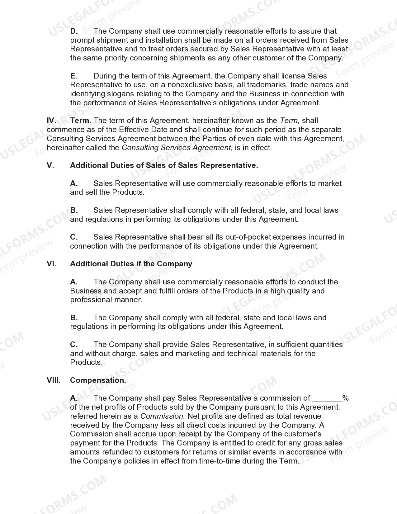 Preview Sales Agency Agreement with Non-Execlusive Agent