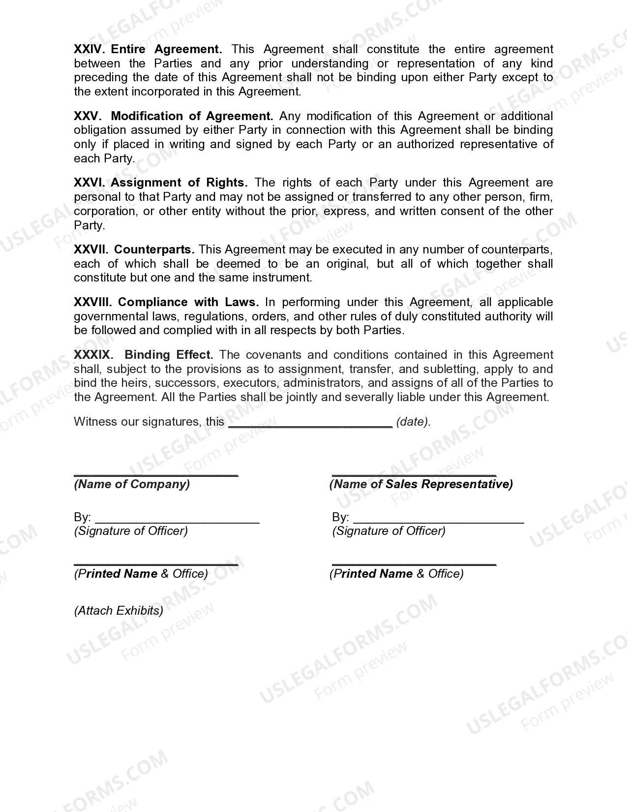 Preview Sales Agency Agreement with Non-Execlusive Agent