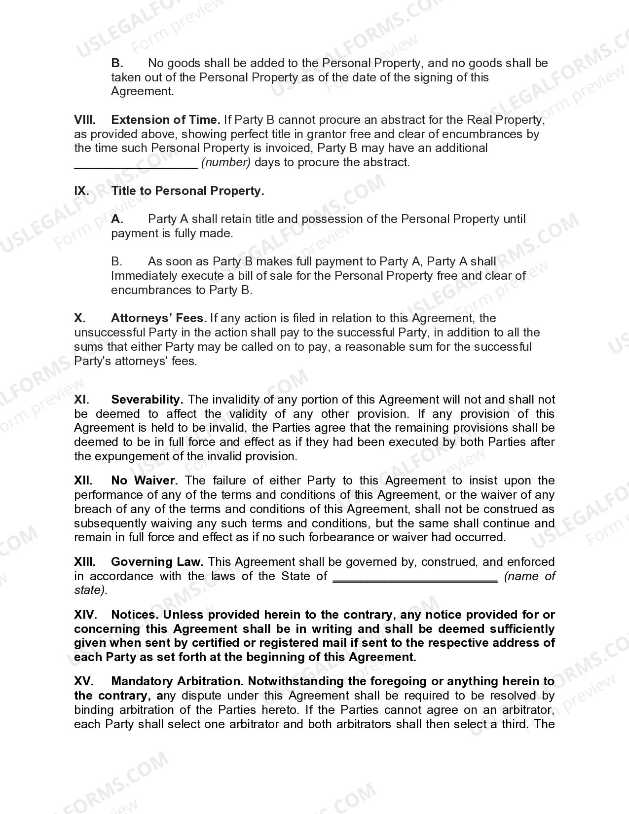 Preview Agreement for Exchange of Realty for Personal Property