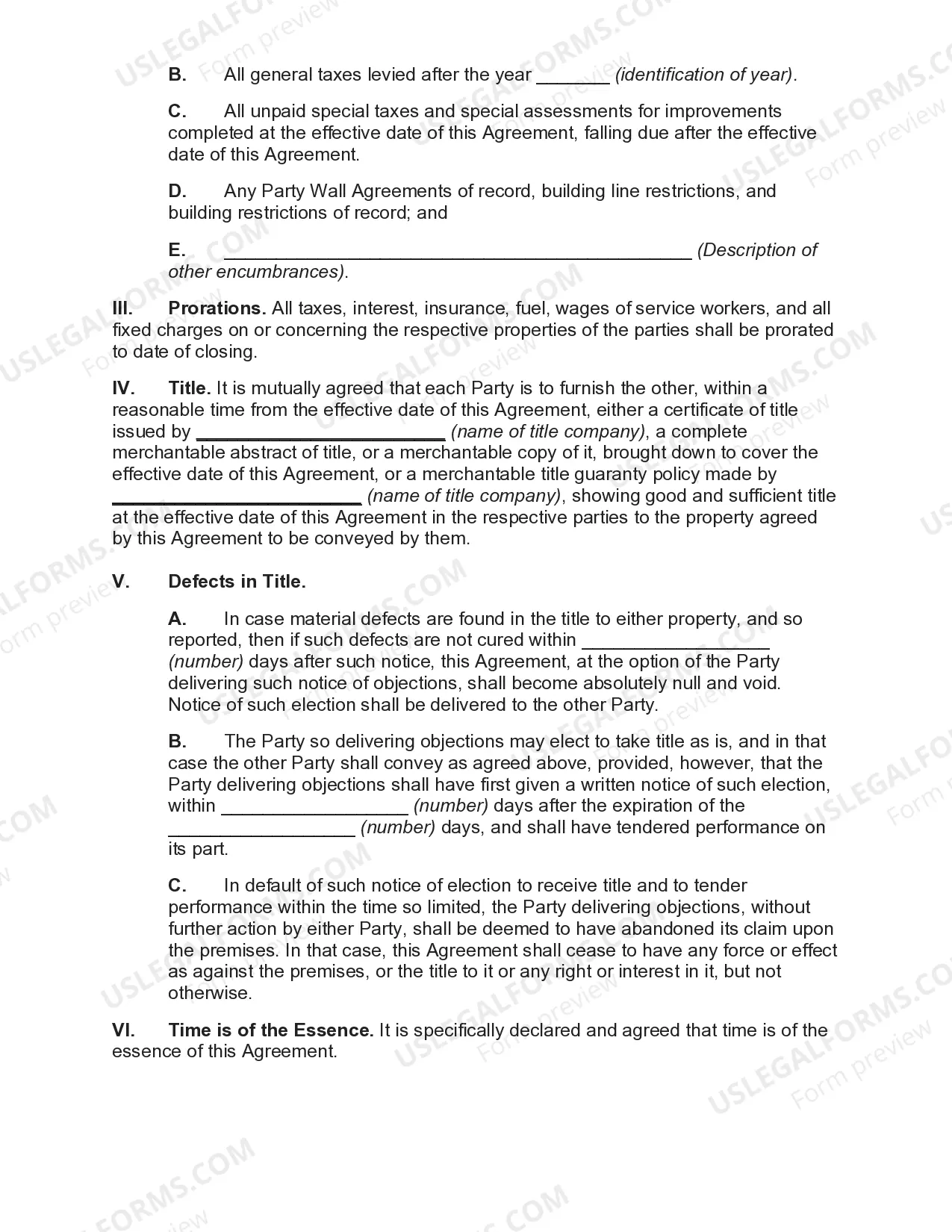 Preview Agreement to Make Exchange with Detailed Terms and Conditions