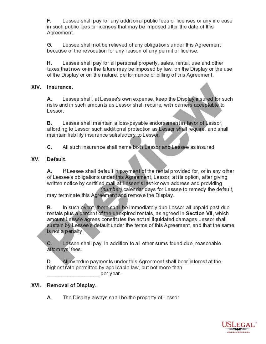 Preview Lease and Maintenance Agreement of a Display Sign with Provisions for Removal or Relocation of Display