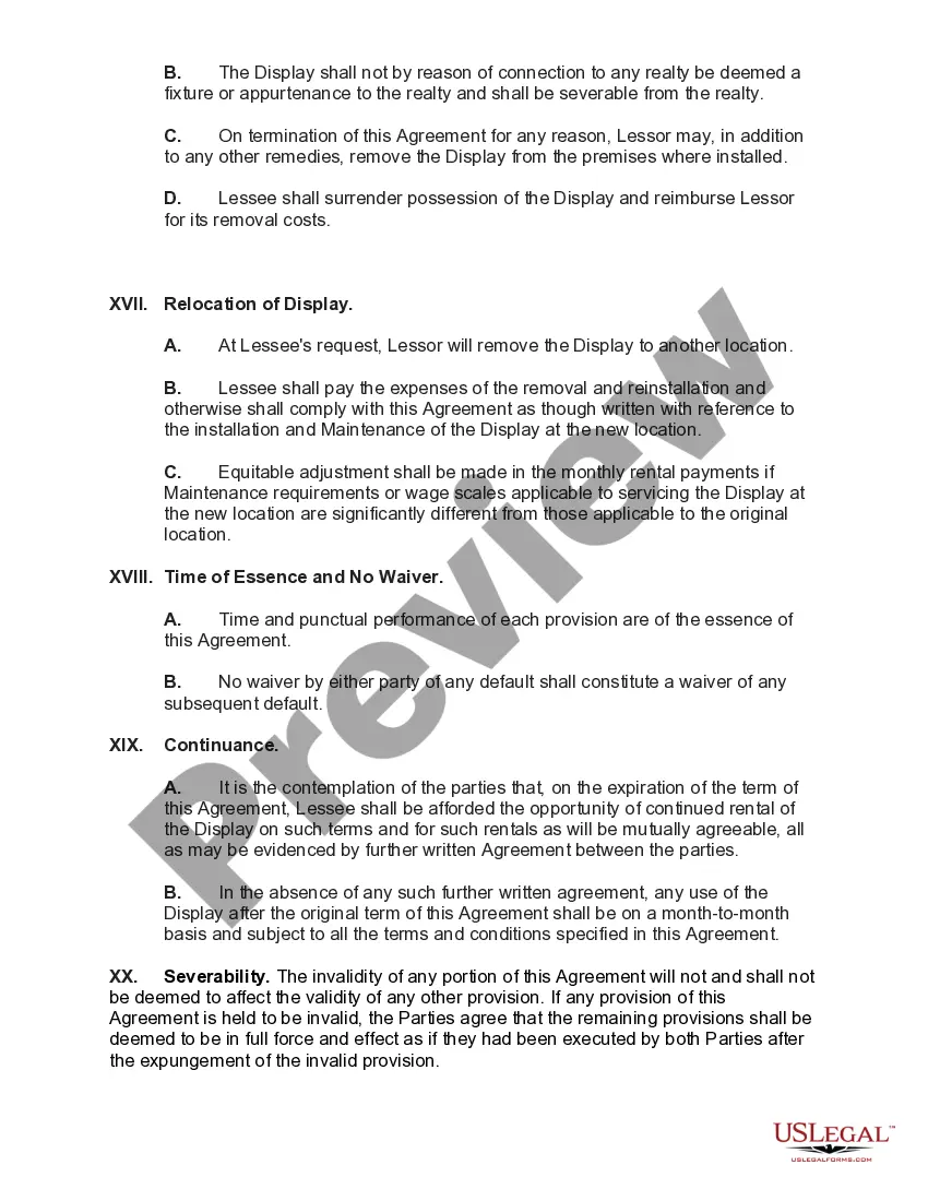 Preview Lease and Maintenance Agreement of a Display Sign with Provisions for Removal or Relocation of Display