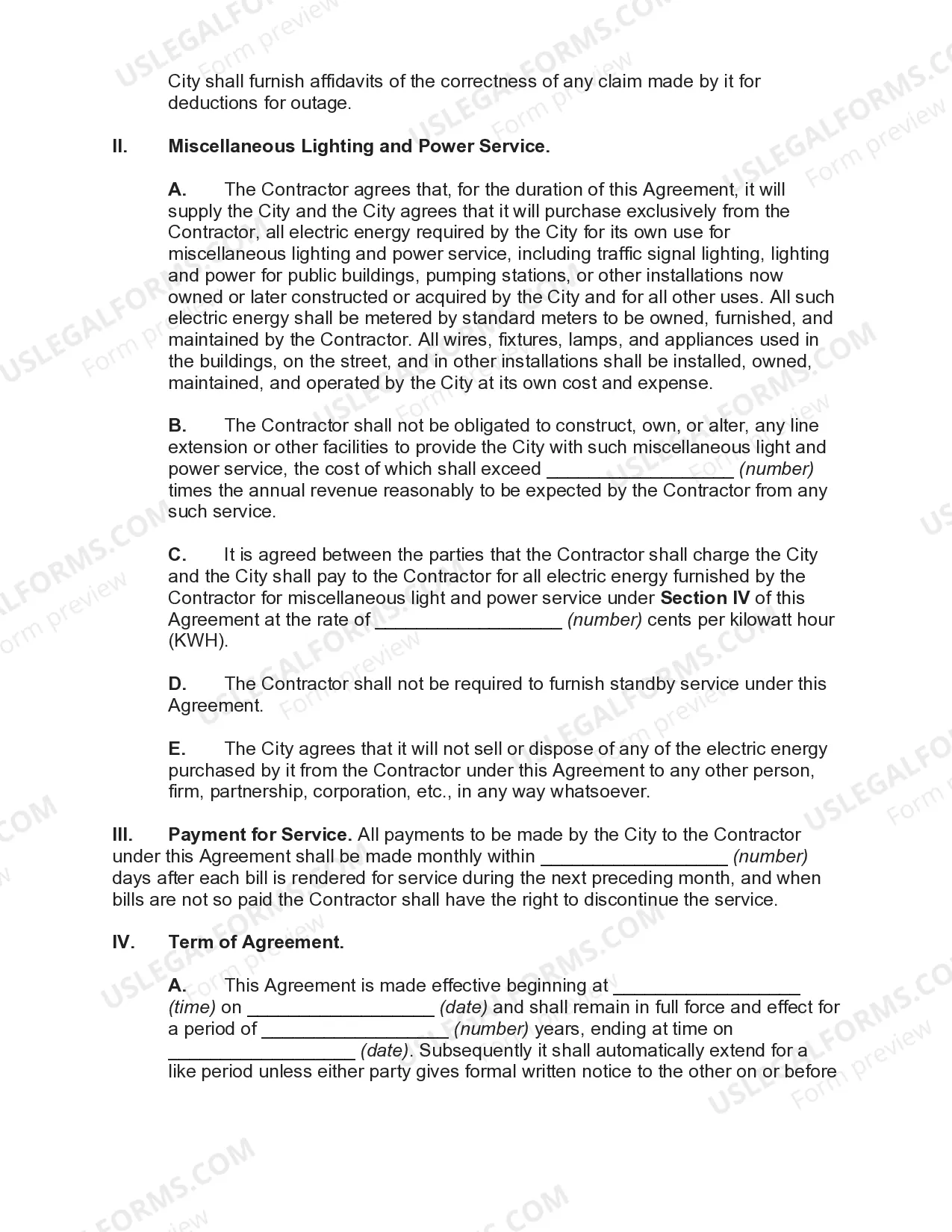 Preview Agreement to Maintain Street Lighting System