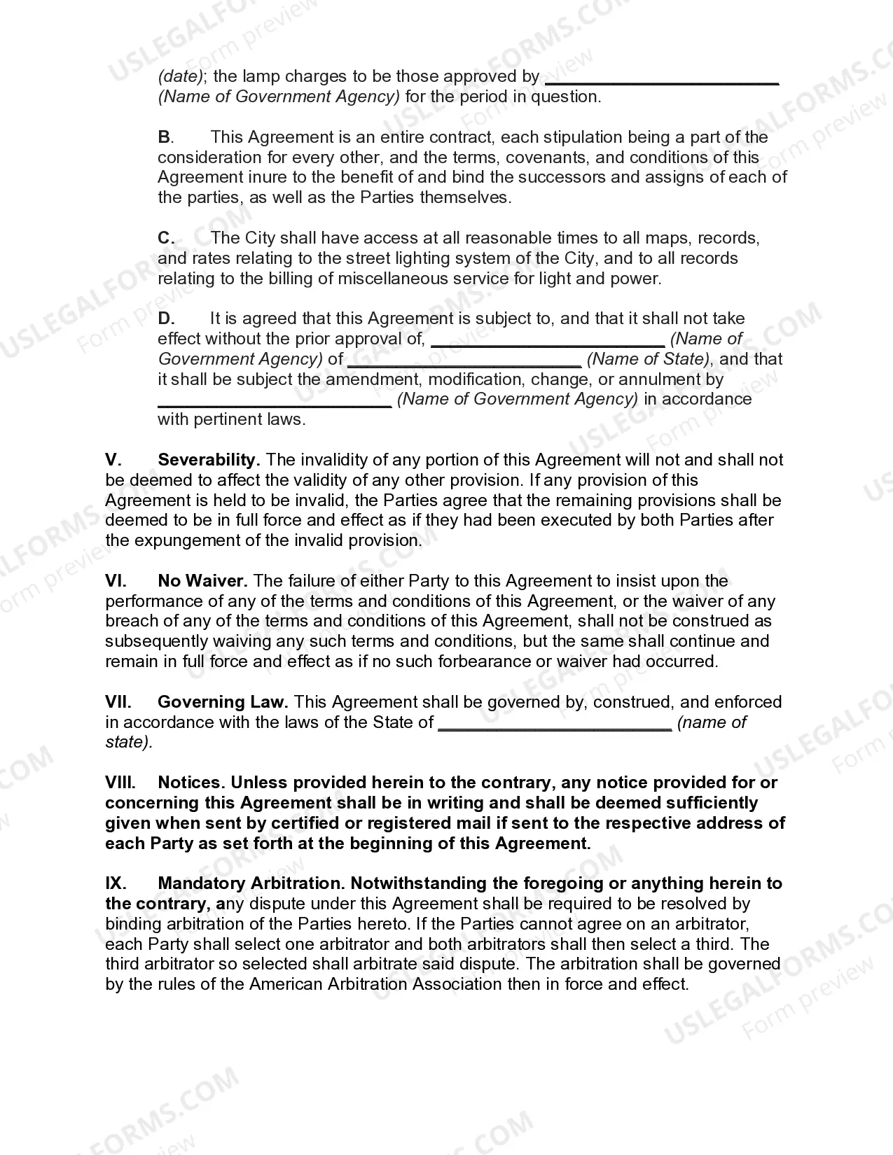 Preview Agreement to Maintain Street Lighting System