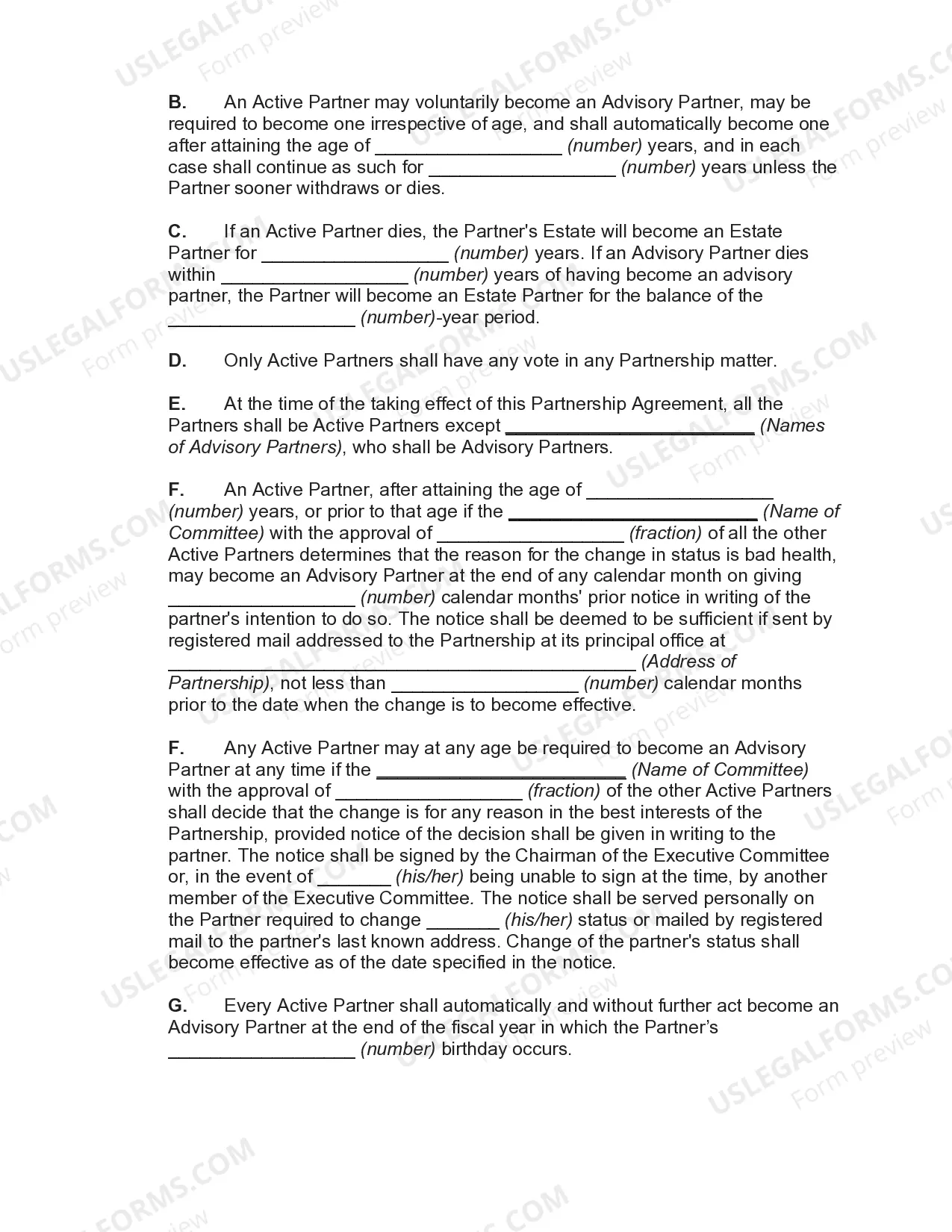Preview Commercial Partnership Agreement with Classification of Partners as Active Partners, Advisory Partners, or Estate Partners