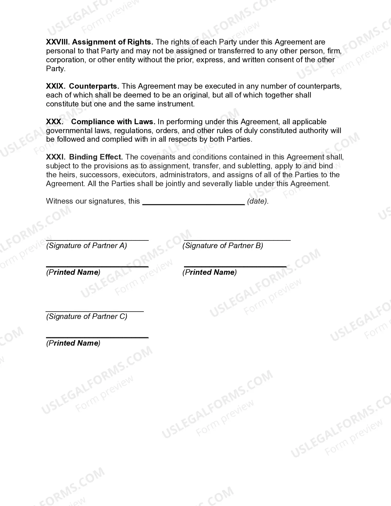 Preview Commercial Partnership Agreement with Classification of Partners as Active Partners, Advisory Partners, or Estate Partners