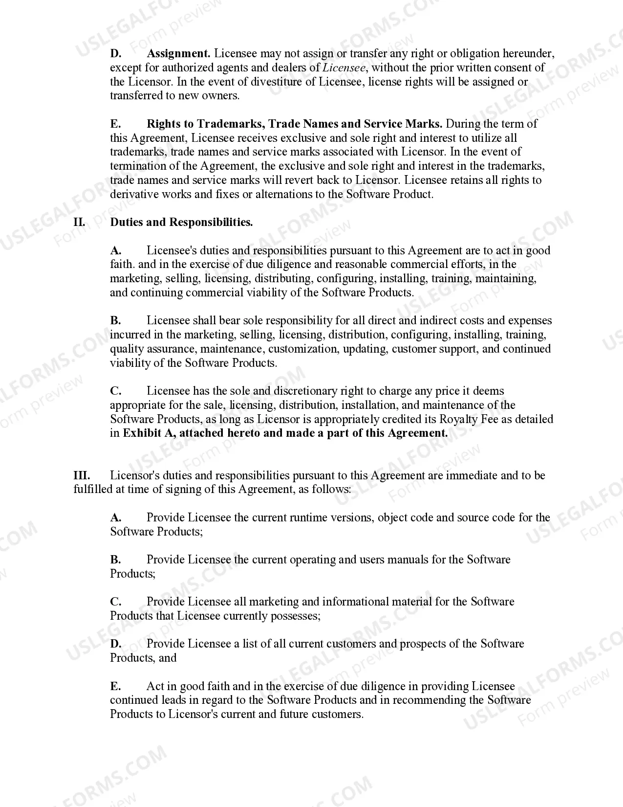 Preview Exclusive Software License and Royalty Agreement