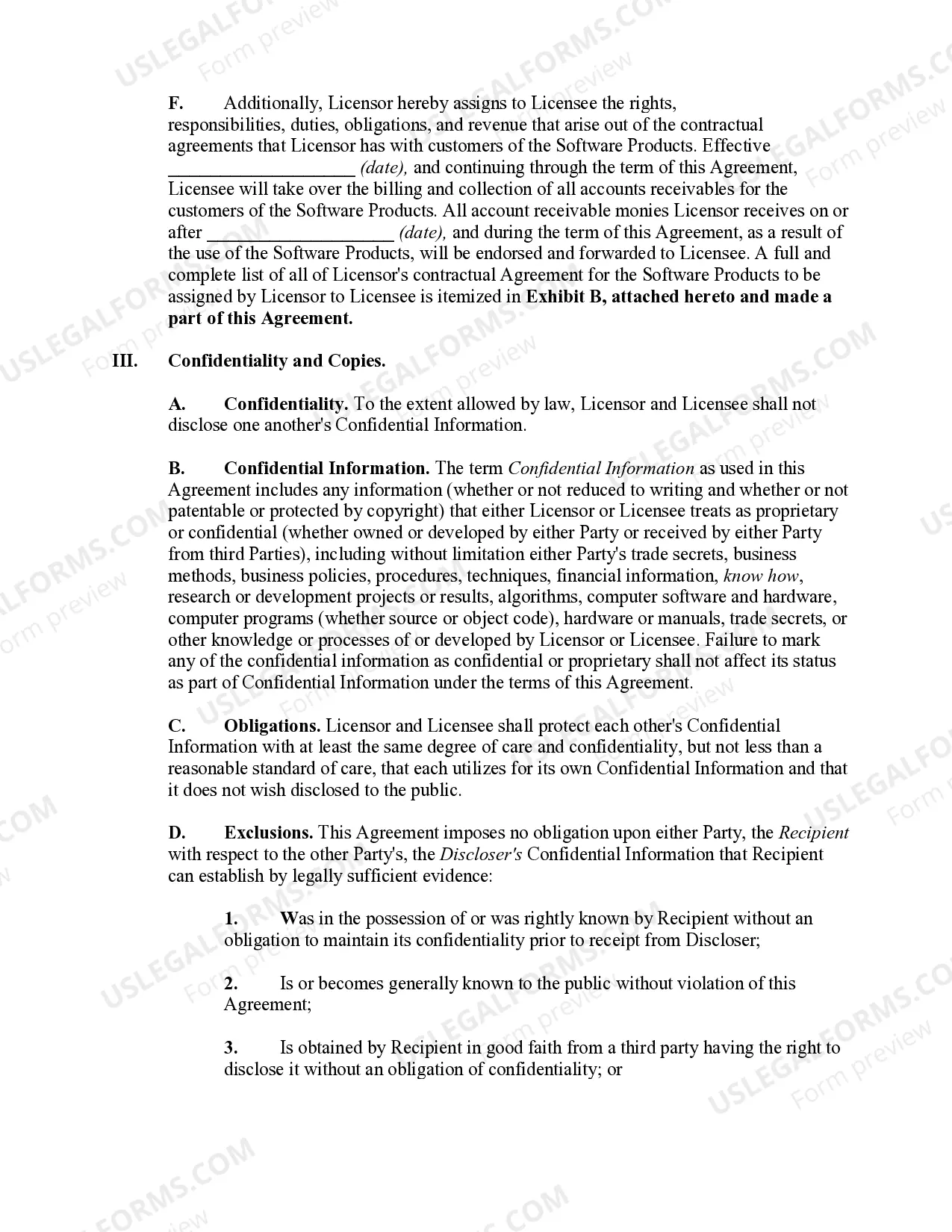 Preview Exclusive Software License and Royalty Agreement