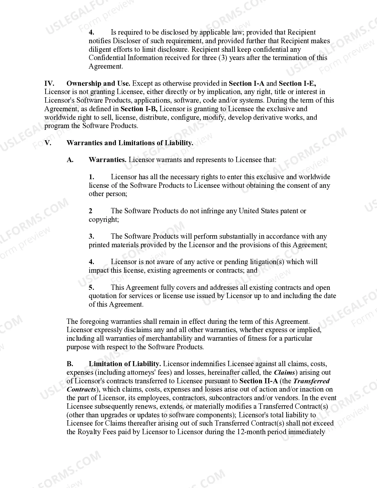 Preview Exclusive Software License and Royalty Agreement