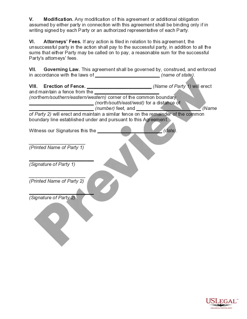 Get Agreement Fixing New Boundary Line - Existing Line Not Uncertain or in Dispute Preview Agreement Fixing New Boundary Line - Existing Line Not Uncertain or in Dispute
