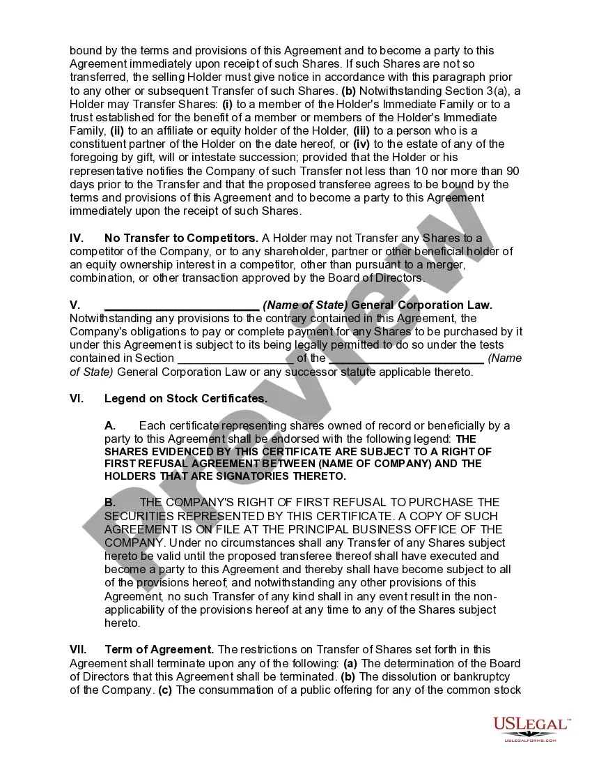 Preview Right of First Refusal Agreement