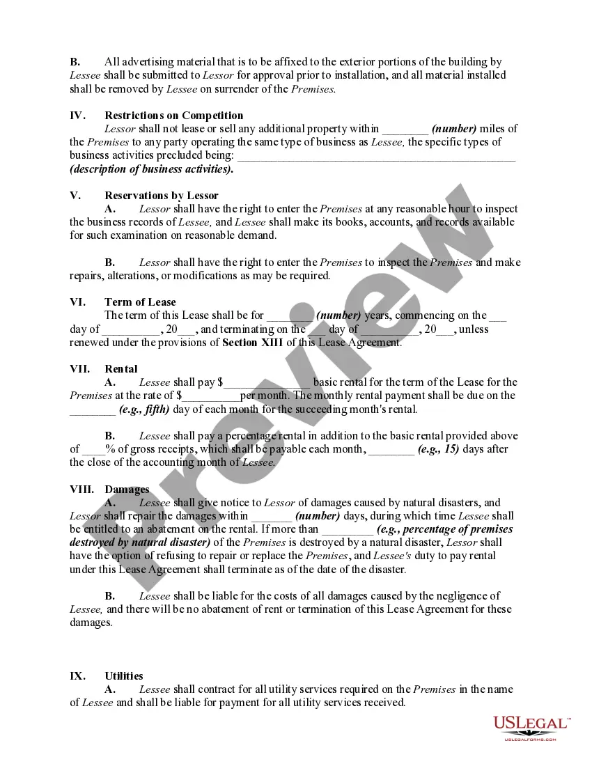 Get Lease of Retail Store with Additional Rent Based on Percentage of Gross Receipts Preview Lease of Retail Store with Additional Rent Based on Percentage of Gross Receipts