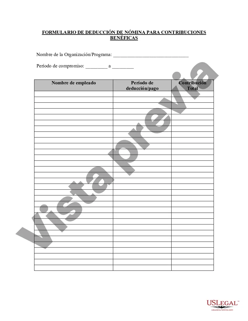 Preview Formulario de deducción de nómina de contribución benéfica