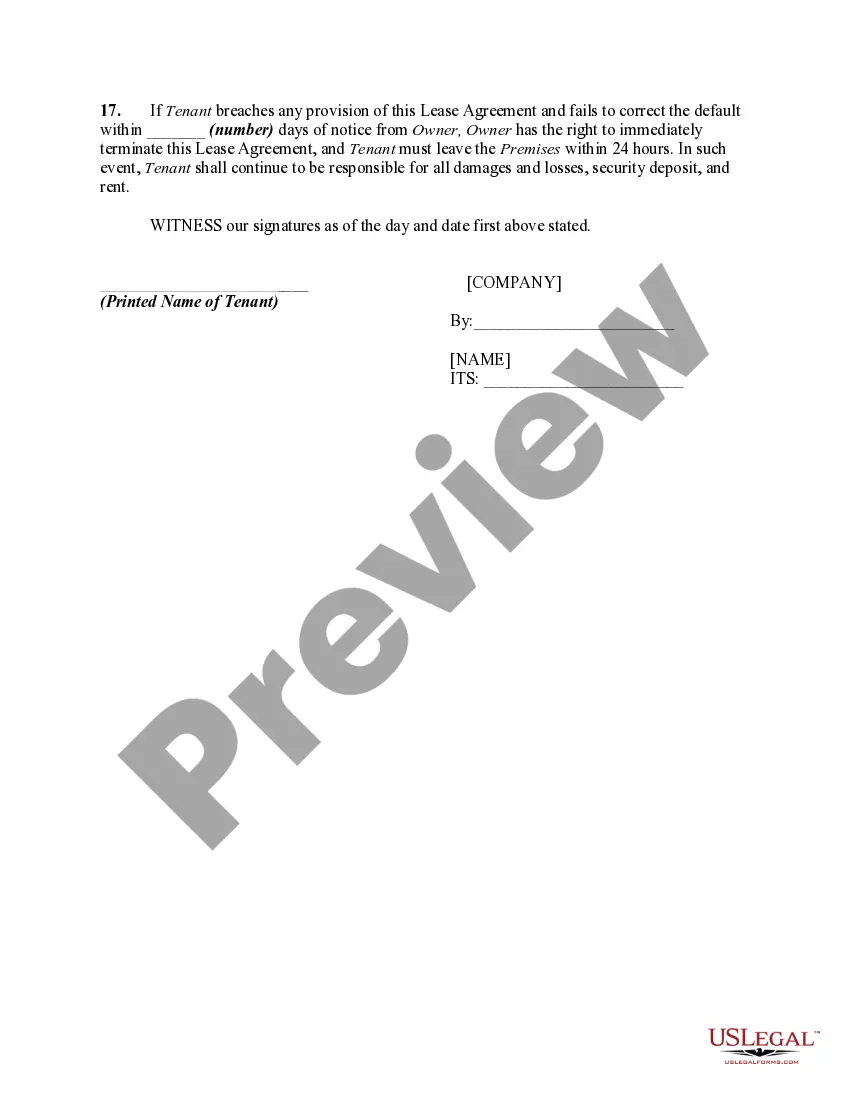 Preview Lease of House or Cottage as Vacation Property