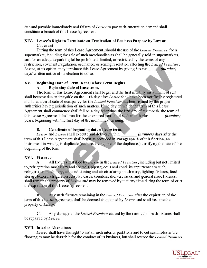 Preview Lease of Supermarket