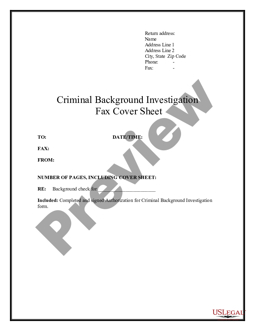 Criminal Background Investigation Fax Cover Sheet Fax Cover Sheet   1 