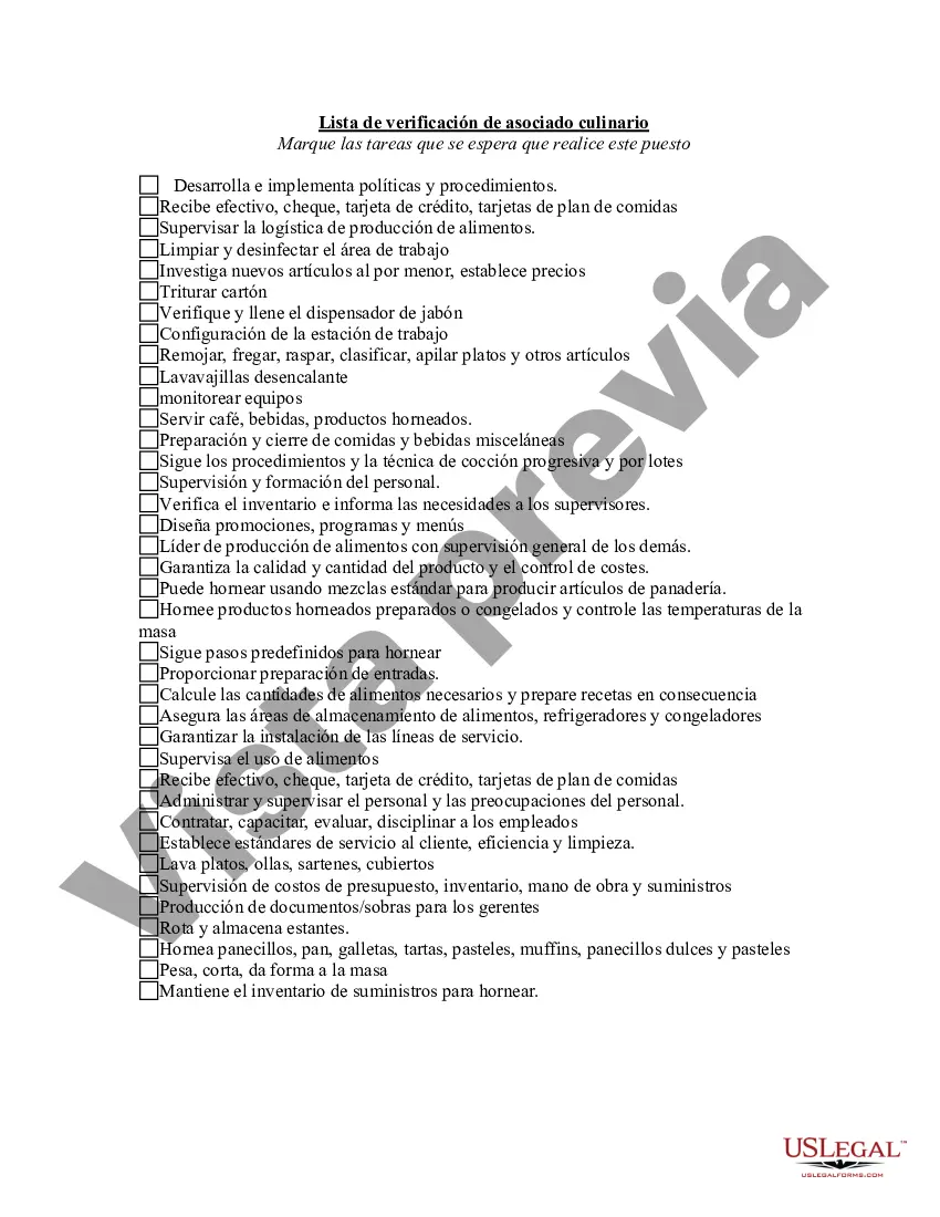 Preview Lista de verificación de asociado culinario