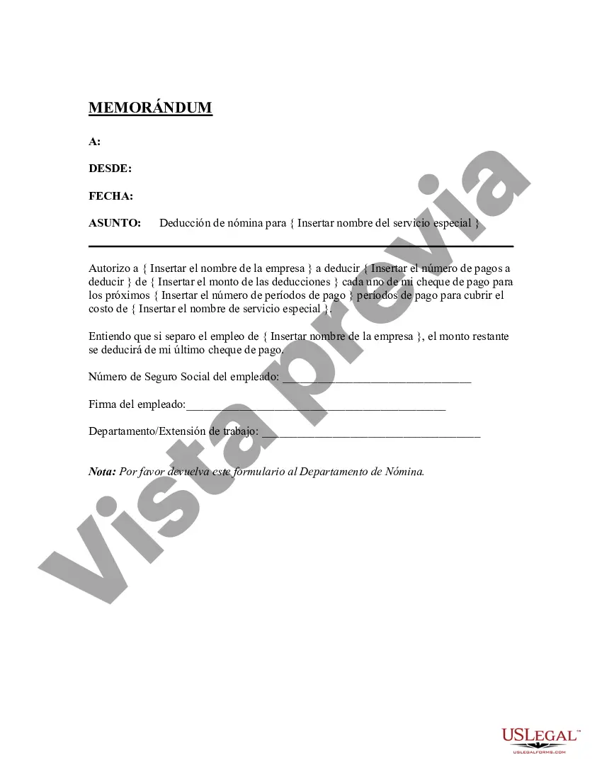 Preview Deducción de Nómina - Servicios Especiales