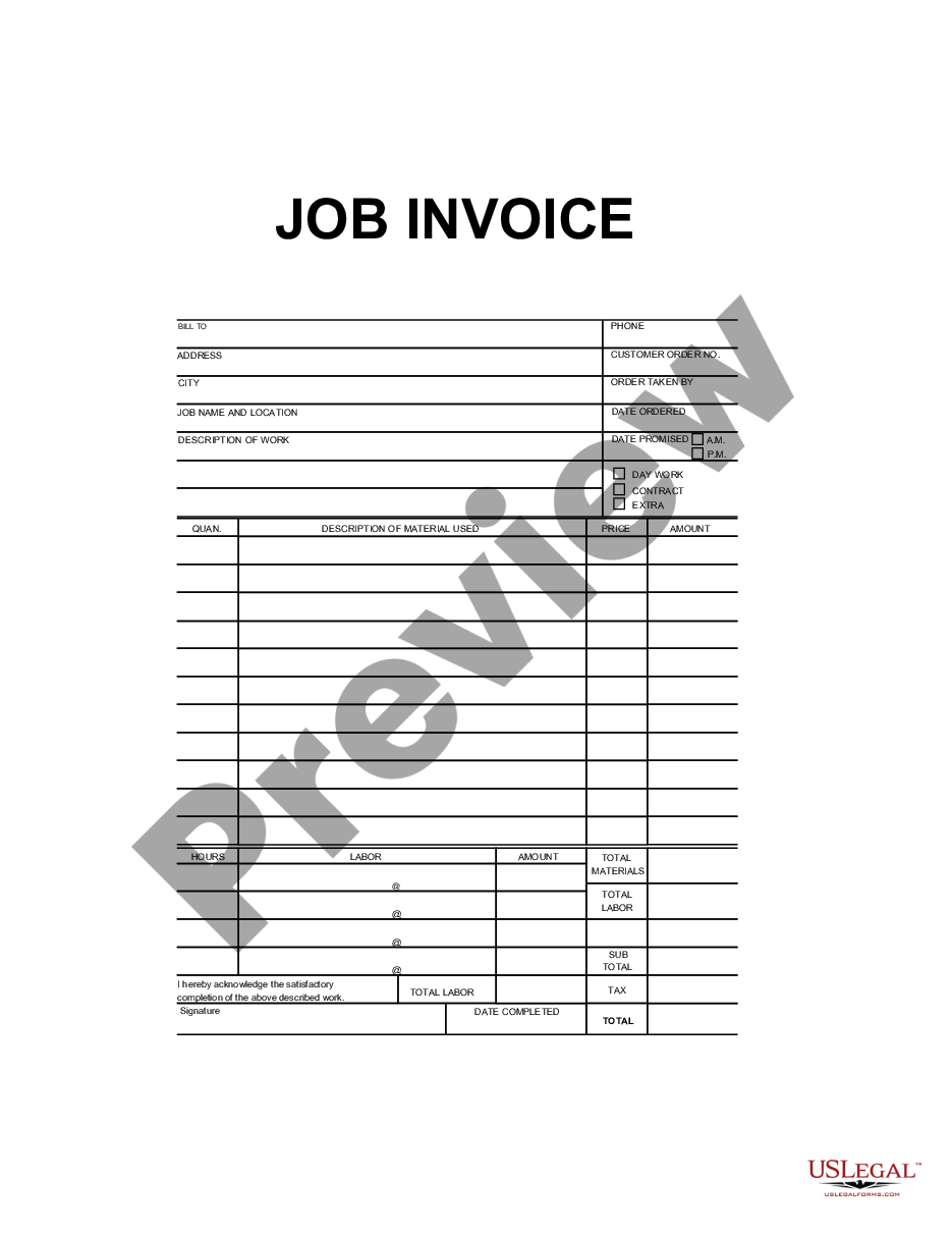 page 0 Job Invoice - Long preview