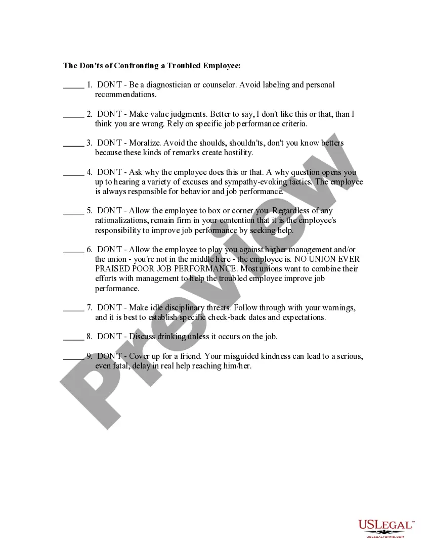 Get Confronting a Troubled Employee Checklist Preview Confronting a Troubled Employee Checklist