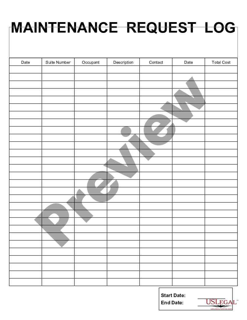 Iowa Maintenance Request Log - Maintenance Log Template | US Legal Forms