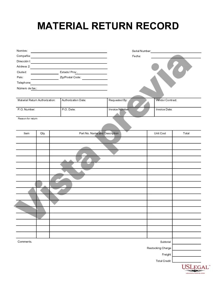 Preview Registro de devolución de material