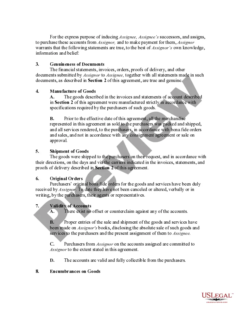 Get Assignment of Accounts Receivable Regarding Manufactured Goods Preview Assignment of Accounts Receivable Regarding Manufactured Goods