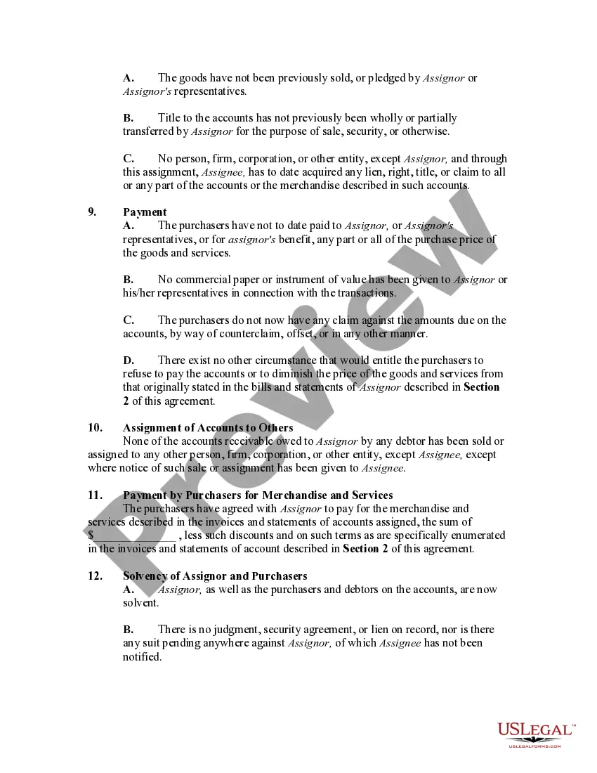 Get Assignment of Accounts Receivable Regarding Manufactured Goods Preview Assignment of Accounts Receivable Regarding Manufactured Goods