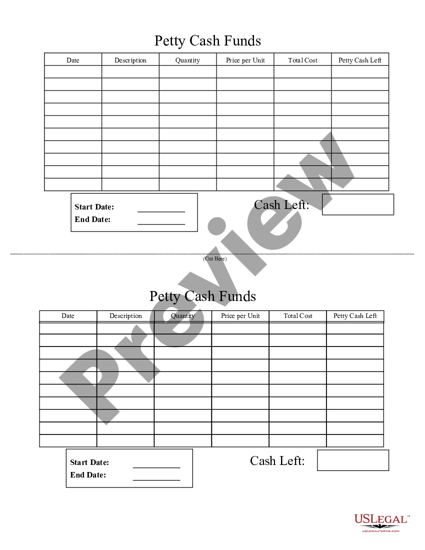 Florida Petty Cash Funds - Petty Cash Form Template | US Legal Forms