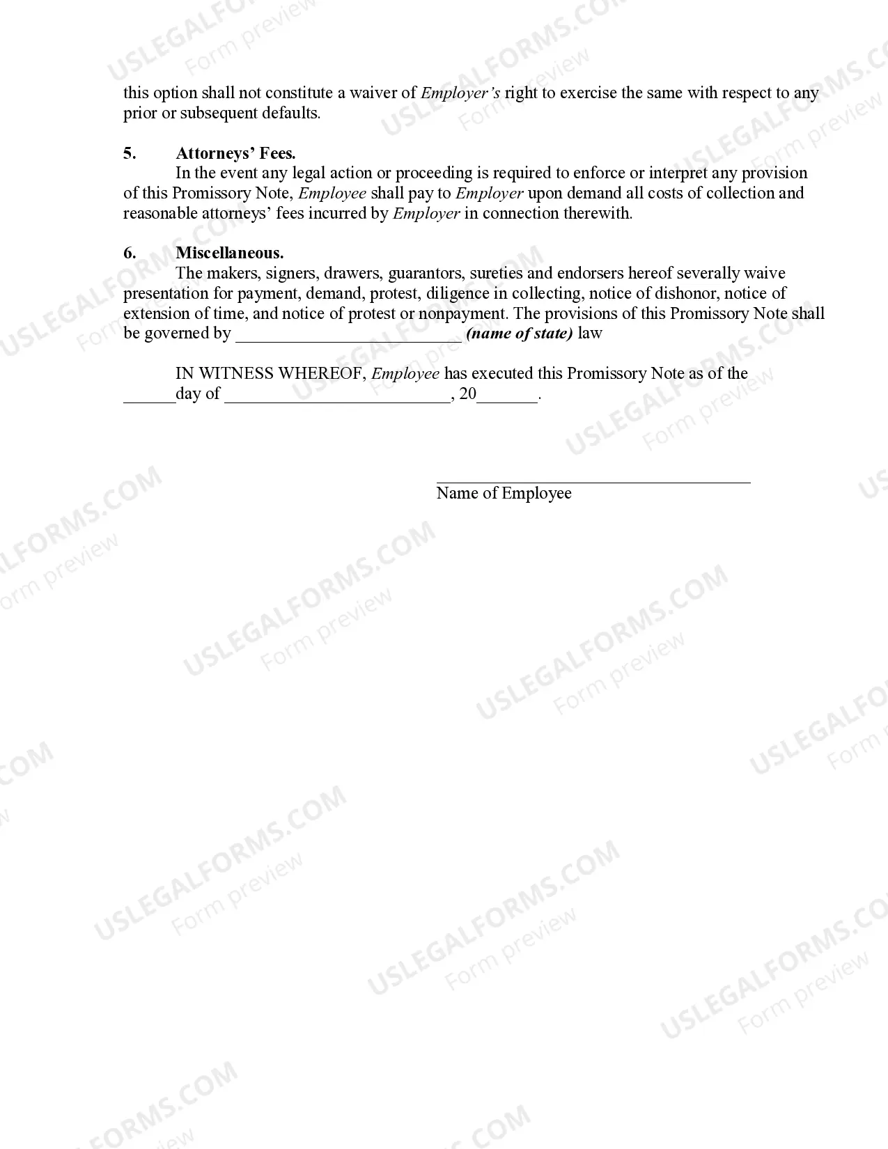 Preview Promissory Note (Forgivable Loan)