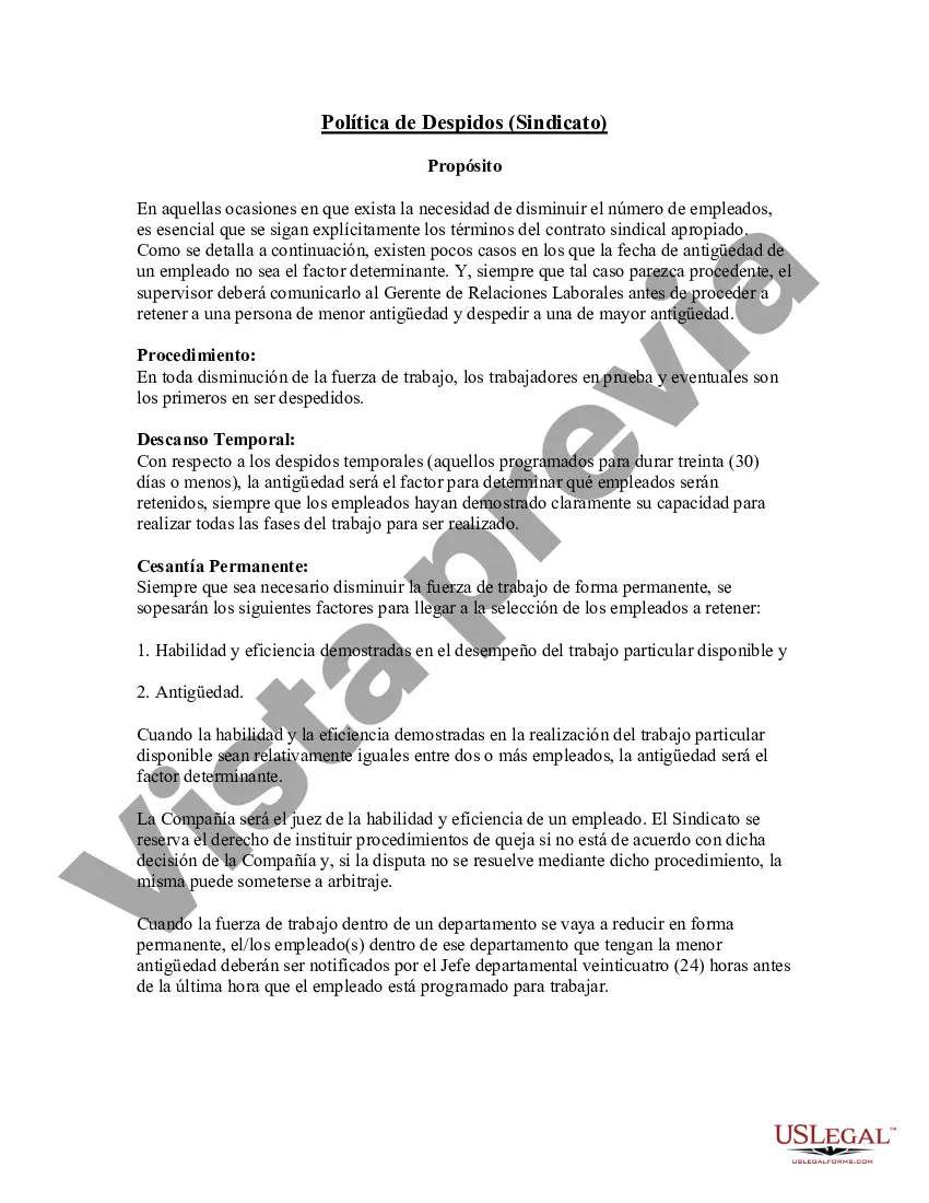 Preview Política de despidos - Sindicato