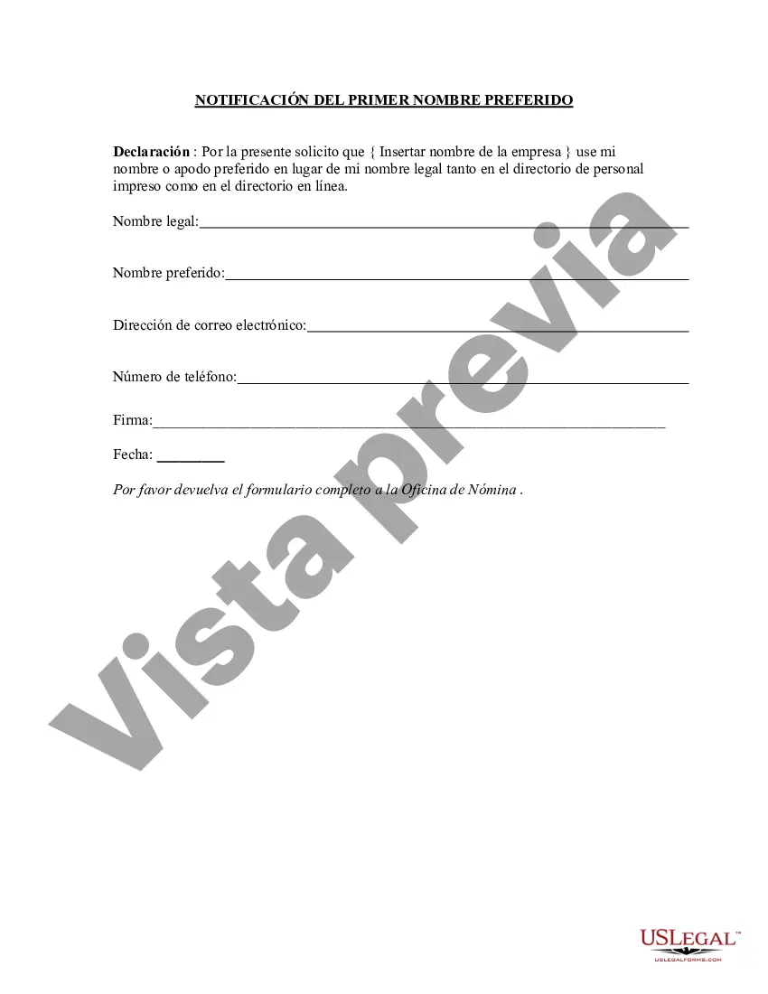 Preview Notificación del primer nombre preferido