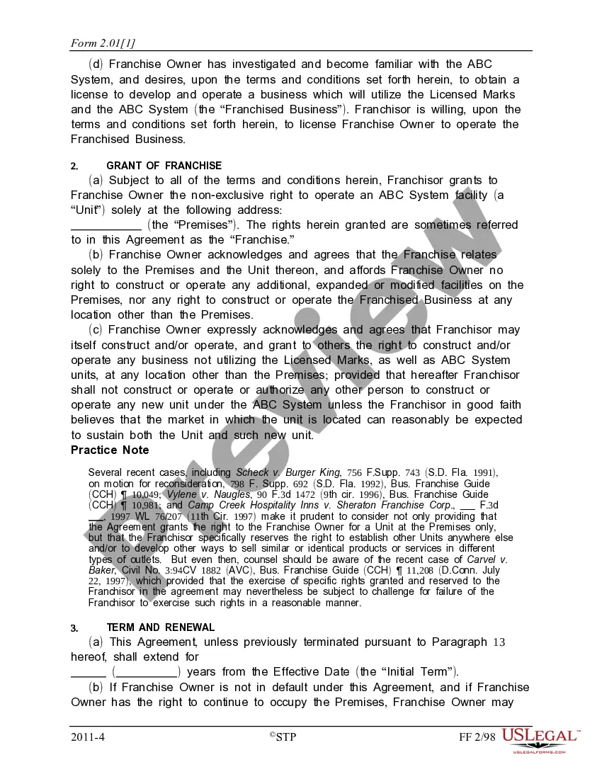Get Franchise Agreement - Single Location, with Form of Personal Guaranty and Collateral Assignment of Lease Preview Franchise Agreement - Single Location, with Form of Personal Guaranty and Collateral Assignment of Lease