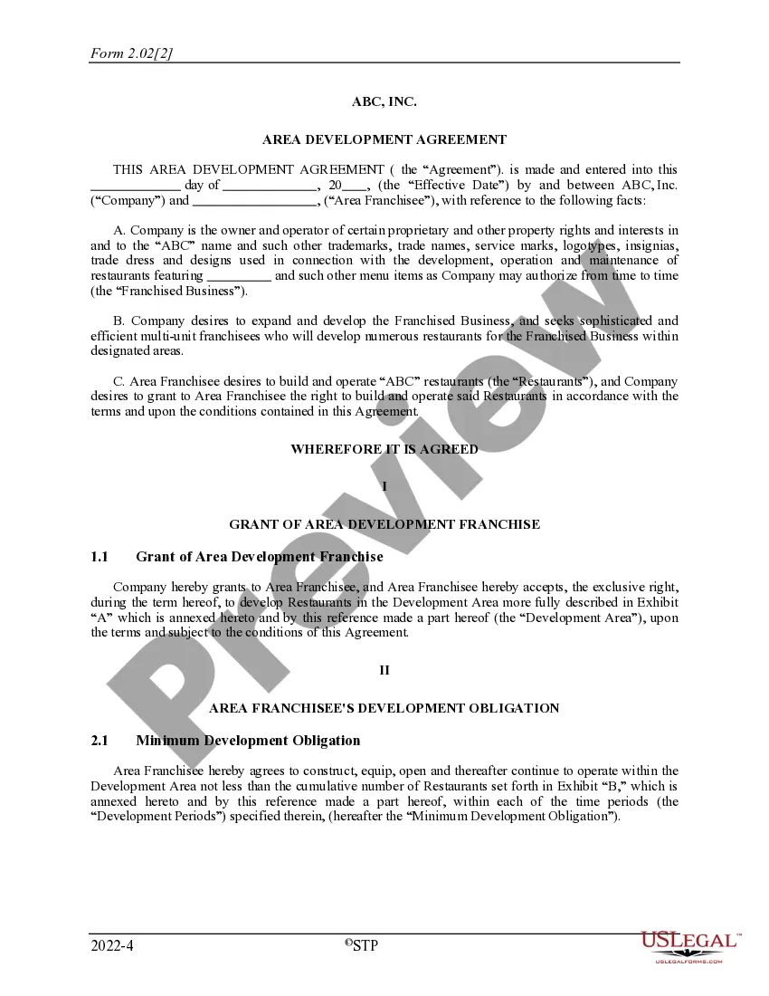 Get Area Development Agreement Preview Area Development Agreement