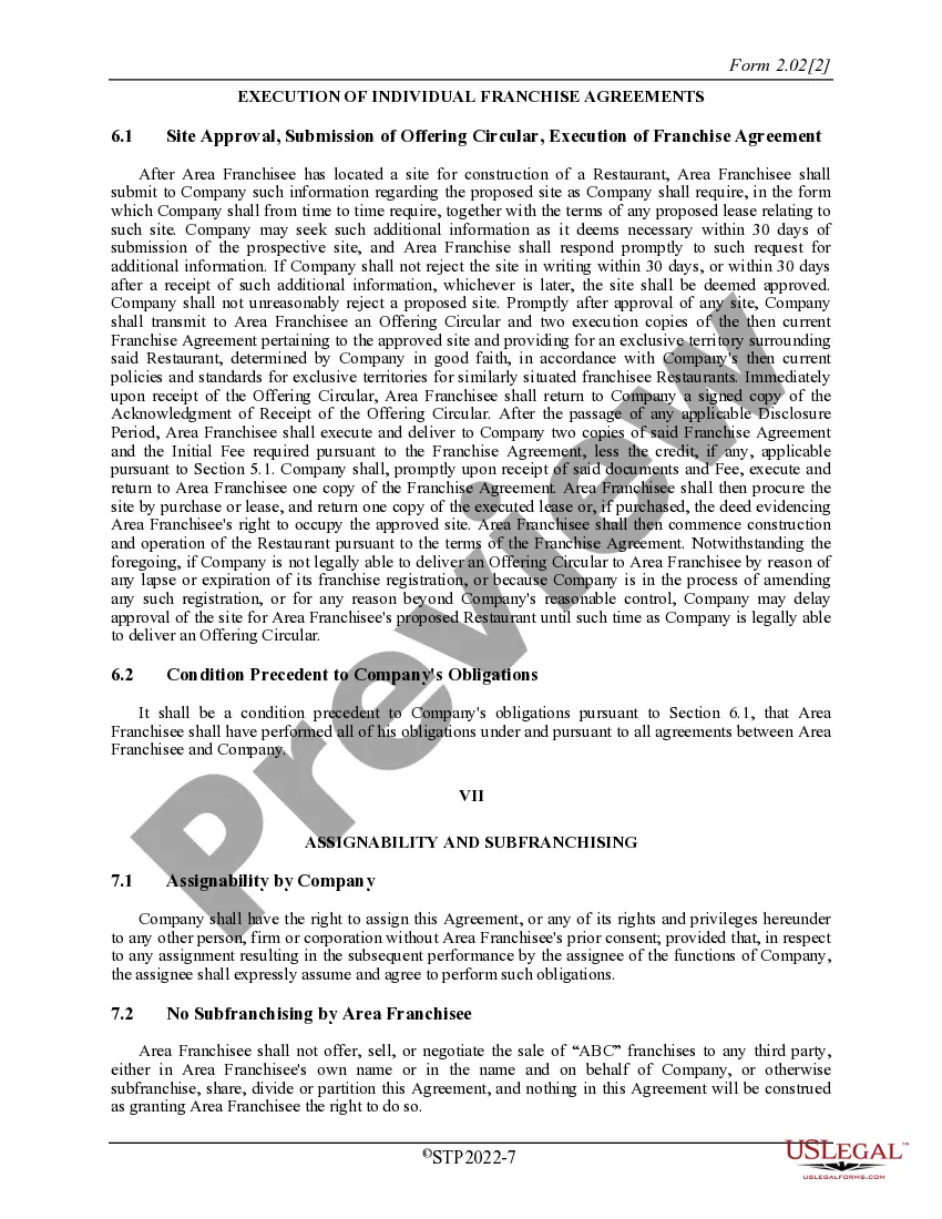 Get Area Development Agreement Preview Area Development Agreement