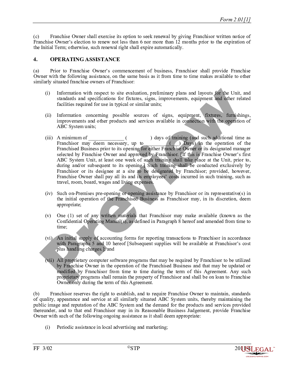 page 4 Unit Franchise Agreement preview